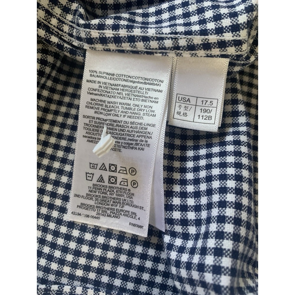 Brooks Brothers, Men's 17.5 2/3 Regent Fit 1818 , BLUE White Check, Non Iron - Picture 7 of 9